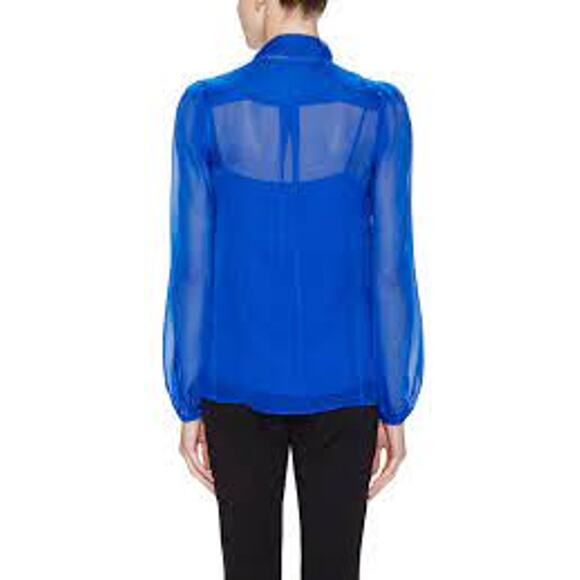 Diane Von Furstenberg Jezebel Tie Neck Chiffon Sheer Button Up Blouse Blue 6 - Picture 2 of 12
